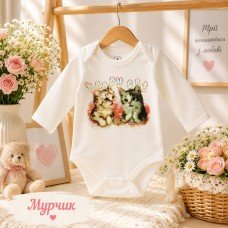 БОДІК HAPPY CAT білого кольору з довгими рукавами.
