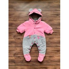 Комбінезон демісезонний велюровий для малюків рожевого кольору