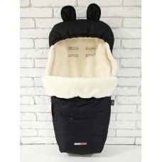 Конверт зимовий Футмуф Чохол на овчині в коляску Z&D Thermo (Black) Чорного кольору