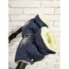 Рукавички-Муфта на коляску Ok Style Сніжинка Льон кольору Темно-Синій Джинс